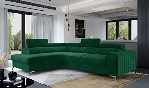 Krudox LAU Ecksofa 278x92x205 cm - Schlafsofa mit Bettkasten und Verstellbare Kopfstützen - Couch mit Stahlfüße - Sofa mit Schlaffunktion 193x123 cm - Links - Stoff Monolith 37 von Krudox