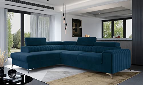 Krudox LAU Ecksofa 278x92x205 cm - Schlafsofa mit Bettkasten und Verstellbare Kopfstützen - Couch mit Stahlfüße - Sofa mit Schlaffunktion 193x123 cm - Links - Stoff Monolith 77 von Krudox