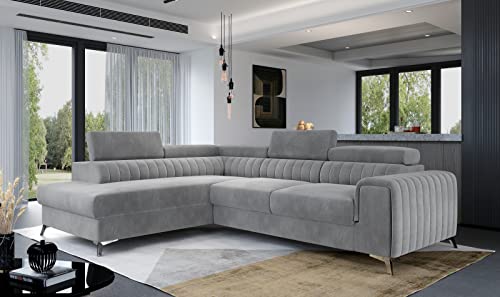 Krudox LAU Ecksofa 278x92x205 cm - Schlafsofa mit Bettkasten und Verstellbare Kopfstützen - Couch mit Stahlfüße - Sofa mit Schlaffunktion 193x123 cm - Links - Stoff Monolith 84 Krudox LAU Ecksofa 278x92x205 cm - Schlafsofa mit Bettkasten und Verstellbare Kopfstützen - Couch mit Stahlfüße - Sofa mit Schlaffunktion 193x123 cm - Links - Stoff Monolith 84 von Krudox