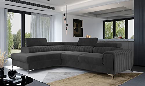 Krudox LAU Ecksofa 278x92x205 cm - Schlafsofa mit Bettkasten und Verstellbare Kopfstützen - Couch mit Stahlfüße - Sofa mit Schlaffunktion 193x123 cm - Links - Stoff Monolith 97 von Krudox