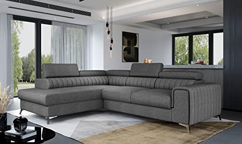 Krudox LAU Ecksofa 278x92x205 cm - Schlafsofa mit Bettkasten und Verstellbare Kopfstützen - Couch mit Stahlfüße - Sofa mit Schlaffunktion 193x123 cm - Links - Stoff Sawana 05 Krudox LAU Ecksofa 278x92x205 cm - Schlafsofa mit Bettkasten und Verstellbare Kopfstützen - Couch mit Stahlfüße - Sofa mit Schlaffunktion 193x123 cm - Links - Stoff Sawana 05 von Krudox