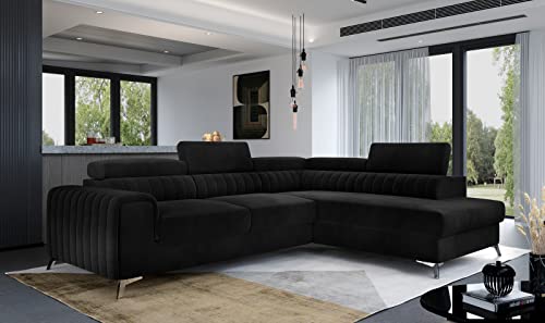 Krudox LAU Ecksofa 278x92x205 cm - Schlafsofa mit Bettkasten und Verstellbare Kopfstützen - Couch mit Stahlfüße - Sofa mit Schlaffunktion 193x123 cm - Rechts - Stoff Mat Velvet 99 Krudox LAU Ecksofa 278x92x205 cm - Schlafsofa mit Bettkasten und Verstellbare Kopfstützen - Couch mit Stahlfüße - Sofa mit Schlaffunktion 193x123 cm - Rechts - Stoff Mat Velvet 99 von Krudox