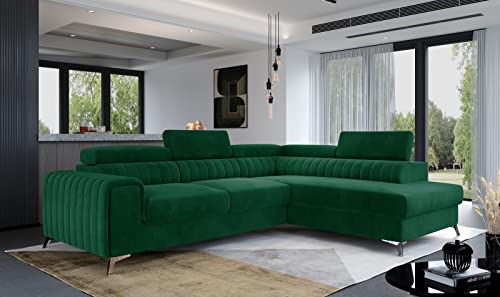 Krudox LAU Ecksofa 278x92x205 cm - Schlafsofa mit Bettkasten und Verstellbare Kopfstützen - Couch mit Stahlfüße - Sofa mit Schlaffunktion 193x123 cm - Rechts - Stoff Monolith 37 von Krudox