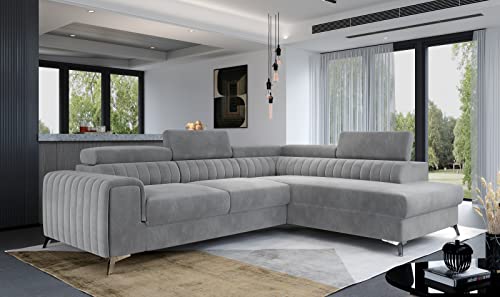 Krudox LAU Ecksofa 278x92x205 cm - Schlafsofa mit Bettkasten und Verstellbare Kopfstützen - Couch mit Stahlfüße - Sofa mit Schlaffunktion 193x123 cm - Rechts - Stoff Monolith 84 von Krudox