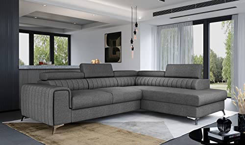 Krudox LAU Ecksofa 278x92x205 cm - Schlafsofa mit Bettkasten und Verstellbare Kopfstützen - Couch mit Stahlfüße - Sofa mit Schlaffunktion 193x123 cm - Rechts - Stoff Sawana 05 Krudox LAU Ecksofa 278x92x205 cm - Schlafsofa mit Bettkasten und Verstellbare Kopfstützen - Couch mit Stahlfüße - Sofa mit Schlaffunktion 193x123 cm - Rechts - Stoff Sawana 05 von Krudox
