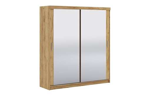 Krudox LEX Craft Gold Schiebetürenschrank Kleiderschrank 203x216x62 cm mit Voll gespiegelt - Schlafzimmermöbel, Aufbewahrung – Mehrzweckschrank mit 4 Kleiderstangen von Krudox
