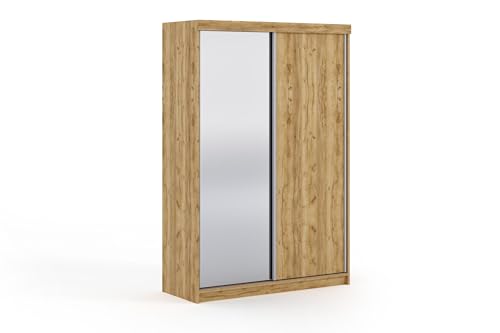 Krudox POL Craft Gold Schiebetürenschrank Kleiderschrank 150x200x62 cm mit Spiegel - Schlafzimmermöbel, Aufbewahrung – Mehrzweckschrank mit Kleiderstange von Krudox
