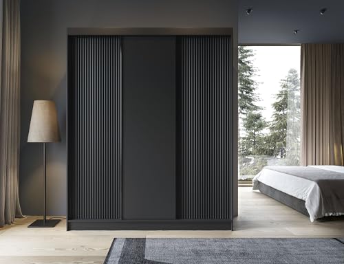 Krudox PRESC Schwarz gefräst Schiebetürenschrank Kleiderschrank 180x220x60 cm Schlafzimmermöbel, Aufbewahrung – Mehrzweckschrank mit Kleiderstange Krudox PRESC Schwarz gefräst Schiebetürenschrank Kleiderschrank 180x220x60 cm Schlafzimmermöbel, Aufbewahrung – Mehrzweckschrank mit Kleiderstange von Krudox