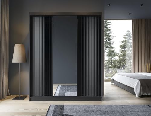 Krudox PRESC Schwarz gefräst Schiebetürenschrank Kleiderschrank 180x220x60 cm mit Spiegel Schlafzimmermöbel, Aufbewahrung – Mehrzweckschrank mit Kleiderstange Krudox PRESC Schwarz gefräst Schiebetürenschrank Kleiderschrank 180x220x60 cm mit Spiegel Schlafzimmermöbel, Aufbewahrung – Mehrzweckschrank mit Kleiderstange von Krudox