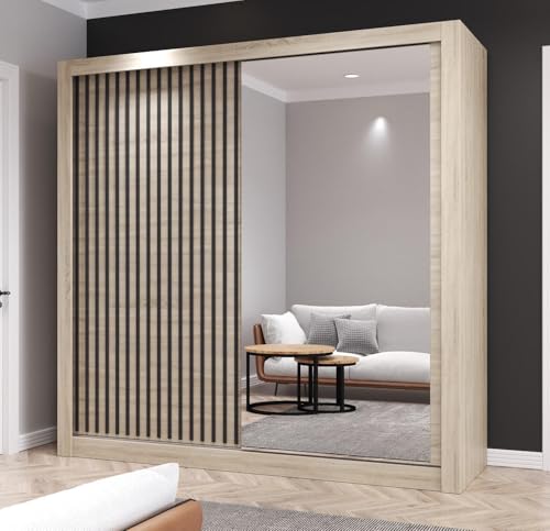Krudox RAMIS Eiche Schiebetürenschrank Kleiderschrank 180x216x62 cm mit Spiegel - Schlafzimmermöbel, Aufbewahrung – Mehrzweckschrank mit 2 Kleiderstangen Krudox RAMIS Eiche Schiebetürenschrank Kleiderschrank 180x216x62 cm mit Spiegel - Schlafzimmermöbel, Aufbewahrung – Mehrzweckschrank mit 2 Kleiderstangen von Krudox