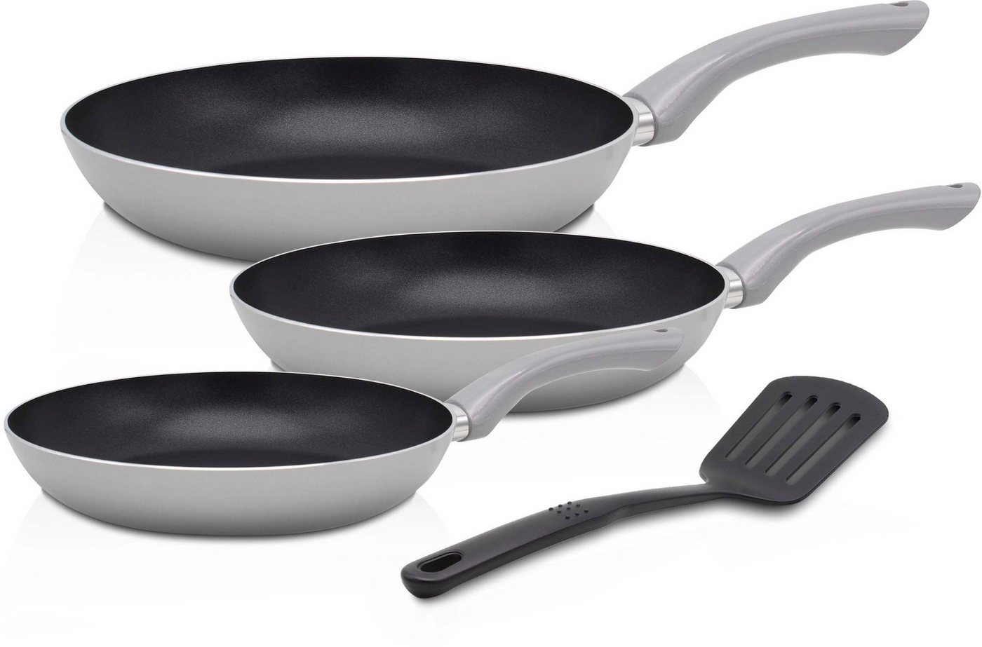Krüger Pfannen-Set Aluminium Pfannenset London, 4 tlg., Aluminium (Set, 4-tlg., je 1 Bratpfanne Ø 20 /24 / 28 cm, 1 Pfannenwender), für Induktions-Kochfelder geeignet von Krüger