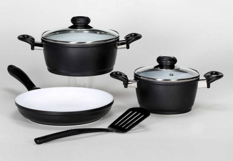 Krüger Topf-Set Oslo, Aluminiumguss (Set, 6-tlg., 1x Kochtopf Ø 16 cm, 1x Kochtopf Ø 20 cm, 1x Bratpfanne Ø 24 cm), Induktion von Krüger