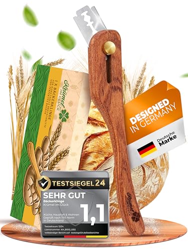 Krümel im Glück® Bäckermesser zum Brotbacken – Teigmesser mit Scharfer Bäckerklinge und Ergonomischem Griff – Brotbackzubehör, Brotklinge/Brotmesser für Hobbybäcker. von Krümel im Glück