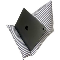Buchstütze Lesekissen Ipad Kissen Tablet Leseknochen Breit Gestreift Blaugrau Streifen Tabletkissen von KruemelsAtelier