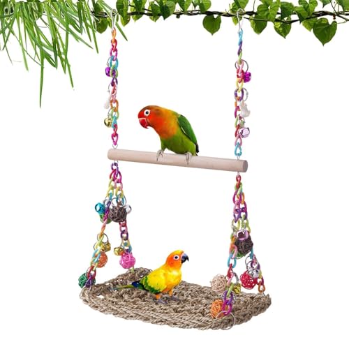Krujecnt Bird Swing,Vogelschaukel Aus Holz Mit Sitzstange - Seegras Geflochtene Hängematte Nagespielzeug Für Sittiche Und Finken Vogelkäfig Zubehör Zum Klettern Krujecnt Bird Swing,Vogelschaukel Aus Holz Mit Sitzstange - Seegras Geflochtene Hängematte Nagespielzeug Für Sittiche Und Finken Vogelkäfig Zubehör Zum Klettern von Krujecnt
