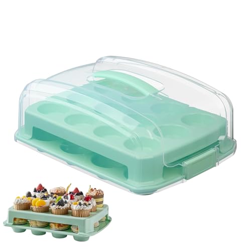 Krujecnt Cupcake Aufbewahrung - 24 Cupcake Behälter Muffin Träger Transportbox - 2-Etagen Aufbewahrungsorganizer Für Muffins Kuchen Desserts Party Veranstaltung Haushalt Bäckerei von Krujecnt