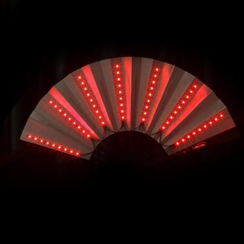 Krujecnt Faltbarer Fächer Mit Licht, Chinesischer Fächer Mit LED Leuchten, Großer Faltbarer Fächer Für Raves, Performance Show Fan, Tanz Fan, Festival Zubehör, Handfächer Für Frauen von Krujecnt