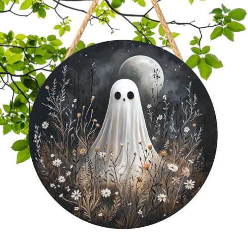 Krujecnt Fröhliches Halloween Türschild, Zweidimensionales Halloween Holzschild, Geisterhaus Piratenkapitän Kürbis Weißer Geist Wanddekoration Für Zuhause Kamin Eingangsbereich Garten von Krujecnt