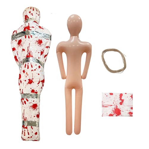 Krujecnt Leichensack Halloween Deko | Aufblasbare Halloween Leiche - Lebensechte Gruselpuppe Mit Blut Für Rasen Und Spukhaus von Krujecnt