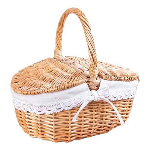 Krujecnt Niedlicher Picknickkorb mit Einzelgriff | Leerer Weiden Aufbewahrungskorb | Große Aufbewahrungsbox Für Outdooraktivitäten Camping Lunchpicknick Gartenparty Schulfest von Krujecnt