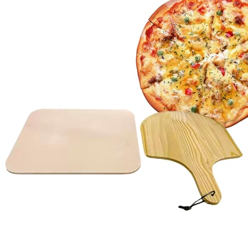 Krujecnt Pizzasteine ​​für Grill, Pizza-Backstein - Pizzastein-Set mit Schälpaddel aus Holz,Backzubehör, 15 x 12 Zoll Cordieritstein zum Grillen, Pizza, Brot, Kuchen von Krujecnt