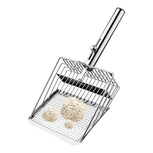 Krujecnt Scoop für Katzenstreu, Katzenstreu Scoop - Cat Poop Lifter für Katzentoilette - Heavy Duty Non Stick Sifter, Metall Sifing Schaufel mit stabilem Netz und ergonomischem Griff für Kätzchen von Krujecnt
