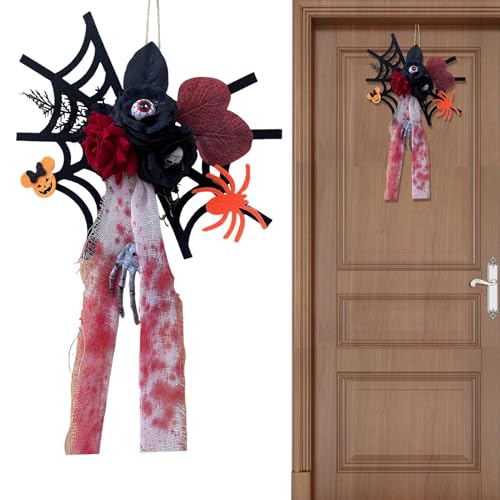 Krujecnt Spinnendekoration,Dekoration für Spukhaus inklusive Spinne und Schädel - Halloween Deko Gruselige Festdekoration Für Zuhause Wand Fenster Innenbereich von Krujecnt