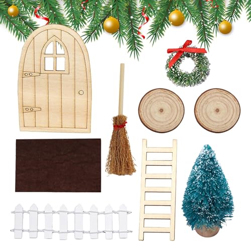 Krujecnt Weihnachts-Miniatur-Feentüren-Zubehör, Wichtel-Tür-Weihnachtsset - Feenwichtel Tür Festliche Dekoration - Einzigartige Accessoires für kleine Weihnachtsdekoration im Freien von Krujecnt