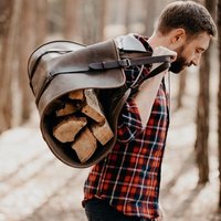 Leder Holz Tragetasche Von Kruk Garage Kamin Zubehör Holzhalter Holzträger Vatertagsgeschenk von KrukGarageWorkstyle