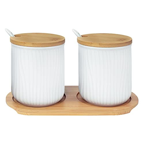 Krumble Keramiktöpfe - Stockpots Set - Stockpots mit Deckeln - Stockpots - Mit Holzbrett und 3 Löffeln - Weiß von Krumble