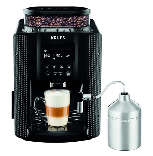 Krups Essential Kaffeevollautomat mit Milchschlauch, 2-Tassen-Funktion, LCD-Display, Einfache Reinigung, Kaffeemaschine, TÜV-Siegel, Schwarz, EA816031 von Krups