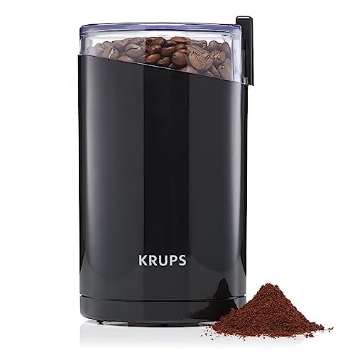 Krups F20342 Kaffeemühle und Gewürzmühle in Einem | Leistungsstarker Motor | Mahlgrad variabel | 75g Füllmenge | Schlagmesser aus Edelstahl | Sicherheitsdeckel | Anti-Rutsch-Füße | Schwarz von Krups