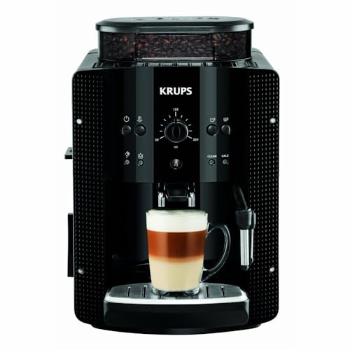 Krups Arabica Picto Kaffeevollautomat, Milchschaumdüse, 2-Tassen-Funktion, Drehregler, Einfache Reinigung, Kaffeemaschine, Schwarz, EA810870 von Krups