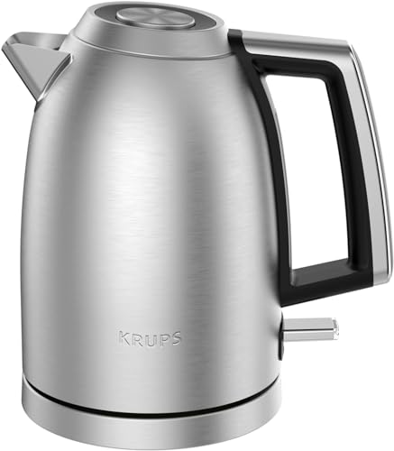KRUPS BW552D Excellence Elektrischer Wasserkocher, Premium Gebürstetes Metall Finish, 1,7 L Kapazität, Auto Shut-Off, Schnurloser Wasserkocher, Auf 360° Drehbarem Sockel von Krups