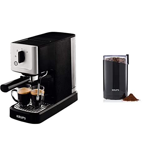 Krups Calvi Steam & Pump Espressomaschine XP3440 | Edelstahl | 1 L | Schwarz/Silber & F20342 Kaffeemühle und Gewürzmühle in Einem | Leistungsstarker Motor | 75g Füllmenge |Schwarz von Krups