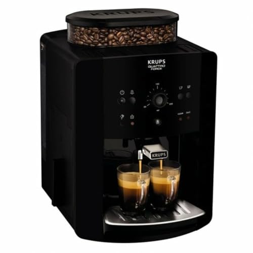 Krups EA8110 Arabica Quattro Force Kaffeevollautomat | 1450 Watt | Wassertankkapazität: 1,8 Liter | Pumpendruck: 15 Bar | 3 Temperaturen und 3 Mahleinstellungen | elegantes Design | Schwarz von Krups