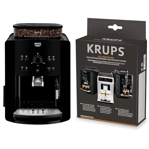 Krups EA8110 Arabica Quattro Force Kaffeevollautomat | 1450 Watt | Wassertankkapazität: 1,8 Liter Schwarz & XS5300 Reinigungs- u. Pflegeset für Kaffeevollautomaten von Krups