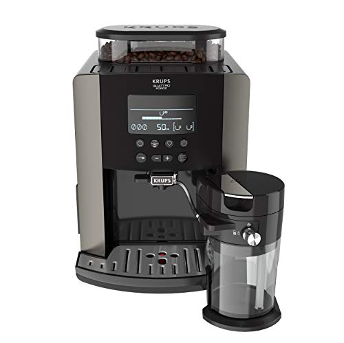 Krups EA819E Arabica Latte Quattro Force Kaffeevollautomat | 1550 Watt | Wassertankkapazität: 1,7 Liter | Pumpendruck: 15 bar | LCD-Display | Platin-schwarz von Krups