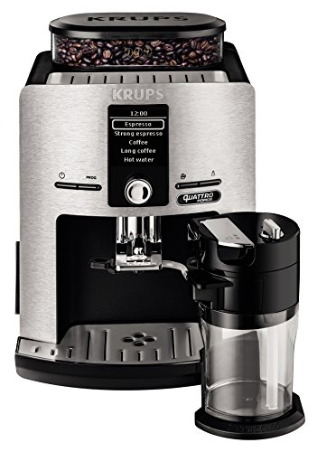 Krups EA82FD Kaffeevollautomat Latt'Espress Quattro Force mit Aluminiumfront, One-Touch Funktion, Milchbehälter, 1,7 L, 15 Bar, 1450 W, aluminium/schwarz von Krups