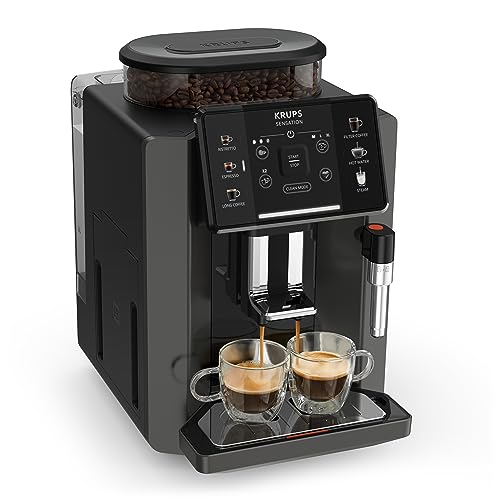 Krups Sensation Kaffeevollautomat, Milchschaumdüse, 5 Getränke, Filterkaffee-Funktion, 2-Tassen-Funktion, Kaffeemaschine, Schwarz, EA910810 von Krups