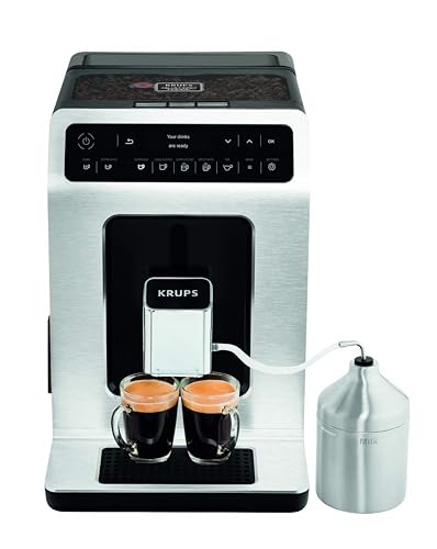 Krups Evidence Kaffeevollautomat mit Milchschaumdüse, 15 Getränke, Extra-Dark-Funktion, 2-Tassen-Funktion, Kaffeemaschine, Silber/Schwarz, EA891D10 von Krups