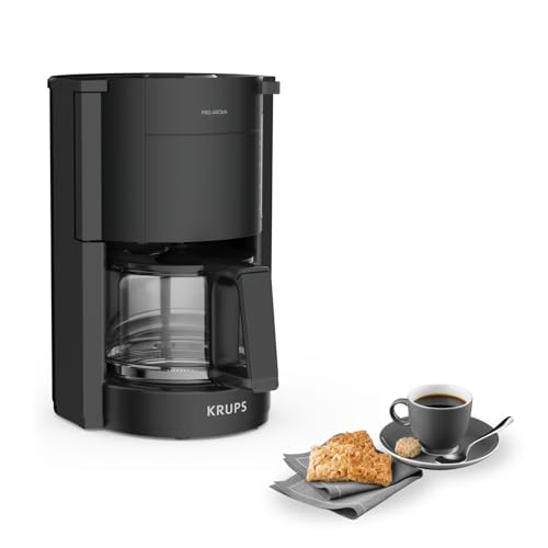 Krups F30908 ProAroma Filterkaffeemaschine mit Glaskanne | 1,25L Füllmenge | 10-15 Tassen | 1050W | Schwarz von Krups