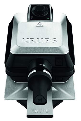 Krups FDD95D Professionelles, Doppelwaffeleisen, 2 belgische Waffeln gleichzeitig, Dreh-Funktion für perfekte Waffel, 7 Bräunungsstufen, spülmaschinengeeignete Platten, 1200W, Schwarz von KRUPS