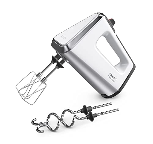 Krups GN9101 3 Mix 9000 Handmixer | 750 Watt | leistungsstark | Geschwindigkeitsregler | Turbomodus | Pulsfunktion | ergonomischer Griff | langes Kabel | inkl. Schneebesen und Knethaken | Weiß/Silber von Krups