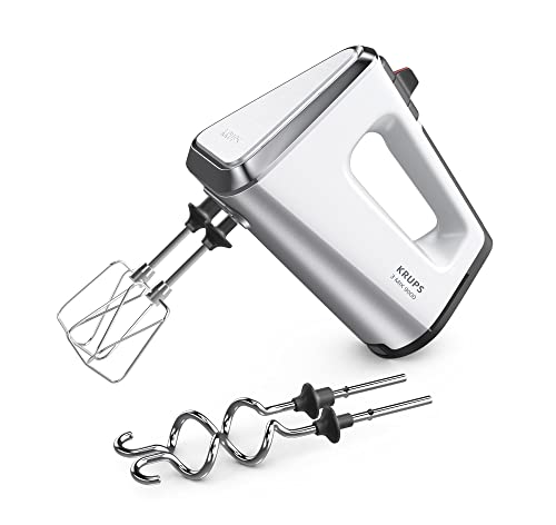 Krups 3 Mix 9000 Handmixer, GN9101 inkl. Schneebesen und Knethaken, Weiß/Silber, 750 Watt von Krups