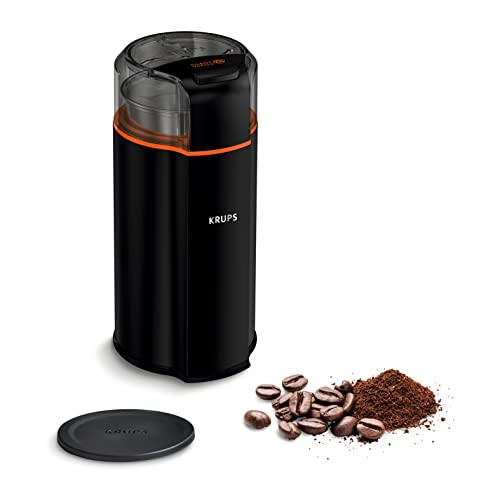 Krups GX3328 Silent Vortex Elektrische Kaffee- und Gewürzmühle | 3-in-1 Mahlwerk für Kaffeebohnen, Gewürze, Kräuter | superleise | spülmaschinenfest | herausnehmbare Mahlschüssel + Deckel | Schwarz von Krups