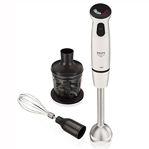 Krups HZ3051 Stabmixer Perfect Mix 9000 Plus inkl. Mixbecher, Mini-Zerkleinerer und Schneebesen, 4-Messer, 20 Geschwindigkeitsstufen, Turbostufe, 750 W, hochglanz weiß/grau/edelstahl gebürstet von Krups