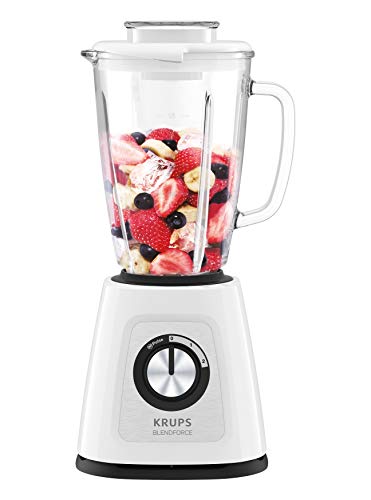 Krups KB4351 Blendforce+ Standmixer | 800 W | 1,75L hitzebeständiger Glasbehälter | 6 Messer mit Powelix| 2 Geschwindigkeiten+Pulse | Ice Crush Funktion | Smart Lock- Technologie | weiß von Krups