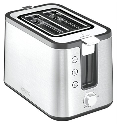 Krups KH442D Control Line Premium Toaster | Edelstahl | 2 kurze Schlitze für 2 Scheiben | Brötchenaufsatz | 6 Bräunungsgrade | 850 W | 23.6 x 32.4 x 20.2 cm | Silber/ Schwarz von Krups