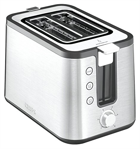 Krups KH442D Control Line Premium Toaster, Edelstahl, 2 kurze Schlitze für 2 Scheiben, Brötchenaufsatz, 6 Bräunungsgrade, 850 W, 23.6 x 32.4 x 20.2 cm, Silber/ Schwarz von Krups